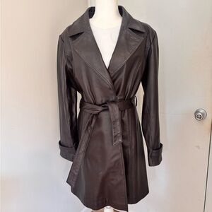 Vintage Dark Brown Leather Women's Coat